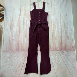 American Eagle Burgundy Corduroy Bootcut Belted  Jumpsuit Overalls (8)